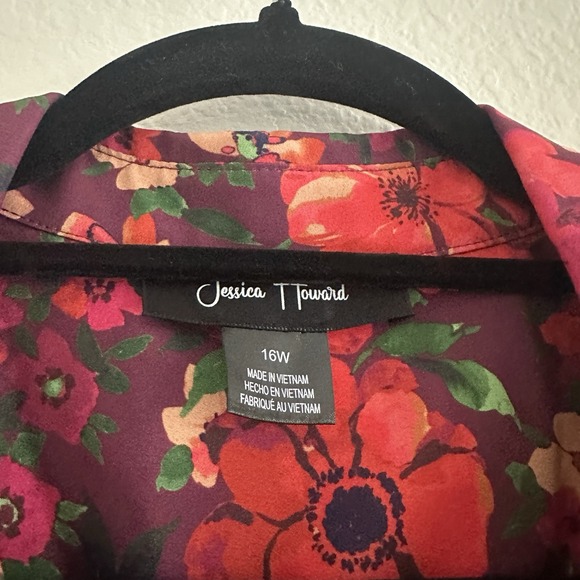 Jessica Howard Womens Dress Plus Size 16W Floral Chiffon Collared Boho Spring - Picture 4 of 12